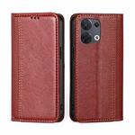 For OPPO Reno8 5G Grid Texture Magnetic Flip Leather Phone Case(Red)