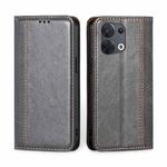 For OPPO Reno8 5G Grid Texture Magnetic Flip Leather Phone Case(Grey)