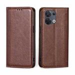 For OPPO Reno8 5G Grid Texture Magnetic Flip Leather Phone Case(Brown)