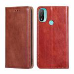 For Motorola Moto E20 Gloss Oil Solid Color Magnetic Leather Phone Case(Brown)
