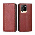 For vivo S15 5G Grid Texture Magnetic Flip Leather Phone Case(Red)