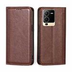 For vivo S15 5G Grid Texture Magnetic Flip Leather Phone Case(Brown)