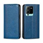 For vivo S15 Pro 5G Grid Texture Magnetic Flip Leather Phone Case(Blue)