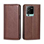 For vivo S15 Pro 5G Grid Texture Magnetic Flip Leather Phone Case(Brown)