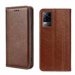 For vivo V21e 4G/Y73 2021 Grid Texture Magnetic Flip Leather Phone Case(Brown)