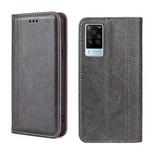For vivo X60 Pro Global/X60 Curved Surface Grid Texture Magnetic Flip Leather Phone Case(Grey)