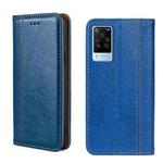 For vivo X60 Pro Global/X60 Curved Surface Grid Texture Magnetic Flip Leather Phone Case(Blue)