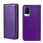 For vivo X60 Pro Global/X60 Curved Surface Grid Texture Magnetic Flip Leather Phone Case(Purple)