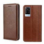 For vivo X60 Pro Global/X60 Curved Surface Grid Texture Magnetic Flip Leather Phone Case(Brown)