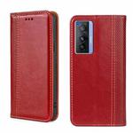 For vivo X70 Grid Texture Magnetic Flip Leather Phone Case(Red)