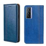 For vivo X70 Grid Texture Magnetic Flip Leather Phone Case(Blue)