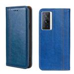 For vivo X70 Pro Grid Texture Magnetic Flip Leather Phone Case(Blue)