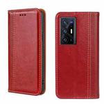 For vivo X70 Pro+ Grid Texture Magnetic Flip Leather Phone Case(Red)