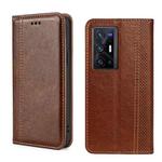 For vivo X70 Pro+ Grid Texture Magnetic Flip Leather Phone Case(Brown)