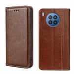 For Huawei nova 8i Grid Texture Magnetic Flip Leather Phone Case(Brown)