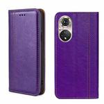 For Honor 50 Pro Grid Texture Magnetic Flip Leather Phone Case(Purple)