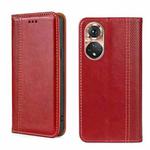For Honor 50 Grid Texture Magnetic Flip Leather Phone Case(Red)