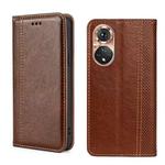 For Honor 50 Grid Texture Magnetic Flip Leather Phone Case(Brown)