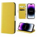 For iPhone 14 Pro Max Candy Color Litchi Texture Leather Phone Case (Yellow)