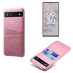 For Google Pixel 6a Dual Card Slots Calf Texture PC Leather Phone Case(Pink)