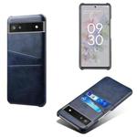 For Google Pixel 6a Dual Card Slots Calf Texture PC Leather Phone Case(Blue)