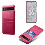 For Google Pixel 6a Dual Card Slots Calf Texture PC Leather Phone Case(Rose Red)