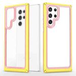 For Samsung Galaxy S22 Ultra 5G Bright Skin Feel PC + TPU Protective Phone Case(Pink+Yellow)