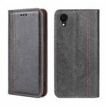 For Samsung Galaxy A22 5G JP Version Grid Texture Magnetic Flip Leather Phone Case(Grey)