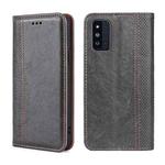 For Samsung Galaxy F52 5G Grid Texture Magnetic Flip Leather Phone Case(Grey)