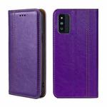For Samsung Galaxy F52 5G Grid Texture Magnetic Flip Leather Phone Case(Purple)