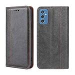 For Samsung Galaxy M52 5G Grid Texture Magnetic Flip Leather Phone Case(Grey)
