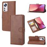 For Xiaomi 12 Pro Embossed Happy Cat Pattern Leather Phone Case(Brown)