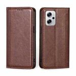 For Xiaomi Redmi Note 11T Pro 5G/Note 11T Pro+ 5G Grid Texture Magnetic Flip Leather Phone Case(Brown)