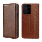 For Xiaomi Mix 4 Grid Texture Magnetic Flip Leather Phone Case(Brown)