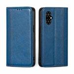 For Xiaomi Poco M4 5G Grid Texture Magnetic Flip Leather Phone Case(Blue)
