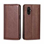 For Xiaomi Poco M4 5G Grid Texture Magnetic Flip Leather Phone Case(Brown)