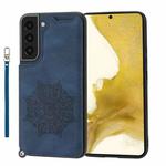 For Samsung Galaxy S22+ Mandala Embossed PU + TPU Phone Case with Holder(Blue)
