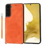 For Samsung Galaxy S22+ Mandala Embossed PU + TPU Phone Case with Holder(Orange)