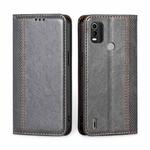 For Nokia C21 Plus Grid Texture Magnetic Flip Leather Phone Case(Grey)