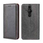 For Sony Xperia Pro-I Grid Texture Magnetic Flip Leather Phone Case(Grey)
