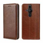 For Sony Xperia Pro-I Grid Texture Magnetic Flip Leather Phone Case(Brown)