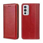 For OnePlus 9RT 5G Grid Texture Magnetic Flip Leather Phone Case(Red)