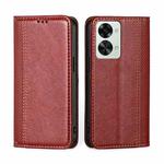For OnePlus Nord 2T Grid Texture Magnetic Flip Leather Phone Case(Red)