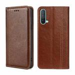 For OnePlus Nord CE 5G Grid Texture Magnetic Flip Leather Phone Case(Brown)