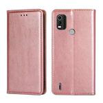 For Nokia C21 Plus Gloss Oil Solid Color Magnetic Leather Phone Case(Rose Gold)