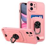 For iPhone 12 Ring Kickstand Card Wallet TPU Phone Case(Pink)