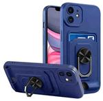 For iPhone 12 Ring Kickstand Card Wallet TPU Phone Case(Blue)