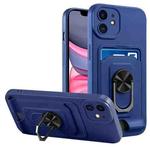 For iPhone 11 Ring Kickstand Card Wallet TPU Phone Case (Blue)