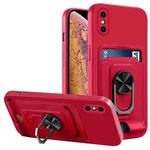 For iPhone XR Ring Kickstand Card Wallet TPU Phone Case(Red)