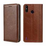 For Infinix Smart 4 Grid Texture Magnetic Flip Leather Phone Case(Brown)